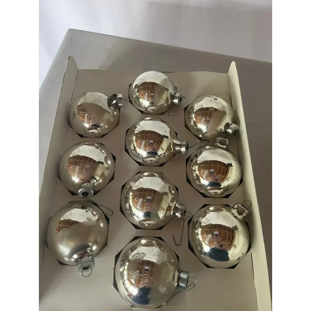 Vintage Holly Glass Christmas Ornaments 2 Boxes of 10 Large 2 5/8 in USA